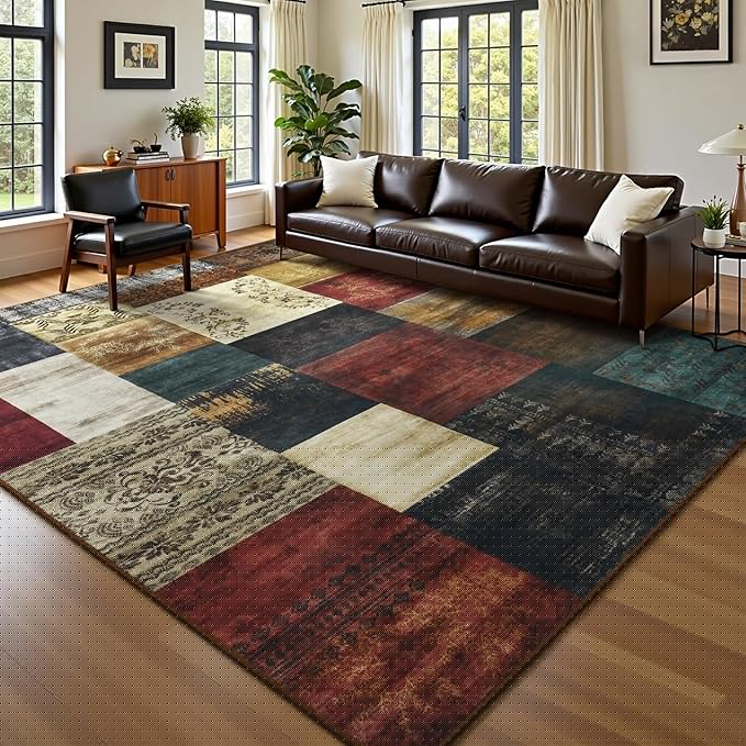 DweIke Large Modern Washable Area Rugs 8x10, Living Room Rug Non-Slip and Non-Shedding Large Rugs for Bedroom, Low Pile Indoor Rubber Backed Carpets for Dining Office Home Decor, Colorful