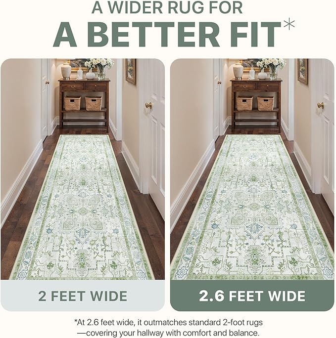 Area Rug 2x3 Doormat, Machine Washable Low Pile Vintage Rugs, Small Lightweight Rug Entryway Indoor Mat for Entrance, Hallway, Kitchen and Corridor, Cream Green