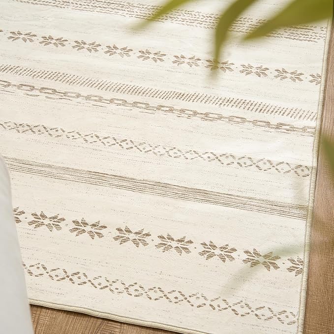 jinchan Moroccan Boho 3x5 Area Rugs for Entryway - Machine Washable Soft Throw Rug Bohemian Design Non-Slip Carpet for Entrance Living Room Kitchen Bedroom (3‘x5', Beige)