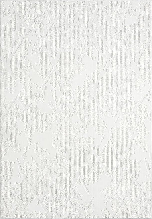 Adel Modern Area Rug for Living Room, 5x7 Rustic Distressed Abstract Cream Neutral Rug, Medium Pile Stain Resistant Carpet for Bedroom, Dining Room or Kitchen (5' x 7', Cream)
