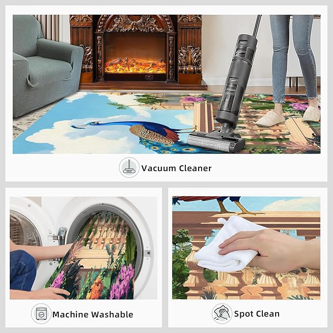 Peacock Rugs for Living Room - 3x5 Rug, Tropical Palm Leaves Area Rugs for Bedroom, Peacock Decor Rug, Floral Animal Washable Carpet, Peafowl Carpet - Peafowl Home Decor & Gifts