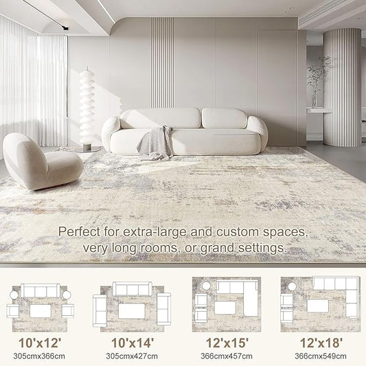 10x12 Area Rug Living Room Rugs - Washable Neutral Modern Abstract Soft Thin Rug Indoor Floor No Slip Rug Carpet for Bedroom Under Dining Table Home Office Decor - Light Brown/Gray