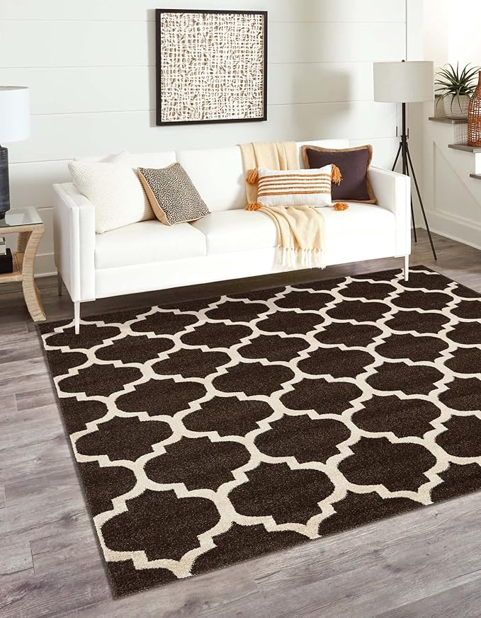 Rugs.com Lattice Collection Rug – 6 Ft Square Chocolate Brown Medium-Pile Rug Perfect for Living Rooms, Kitchens, Entryways