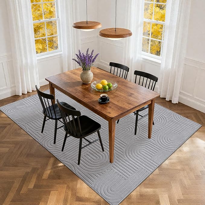 SHACOS Soft Cozy Fluffy Arch Pattern High Low Pile Area Rugs 6'x9' Large Non Slip Washable Modern Geometric Rug Scandinavian Minimalist Carpet for Living Room Bedroom Dining Room, Light Grey