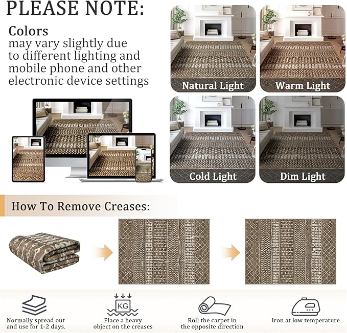 2x8 Machine Washable Runner Rug, Kitchen Hallway Area Rug, Brown Vintage Moroccan Rug Ultra Non-Slip Low Pile Soft Faux Wool Carpet, Kids and Pets Friendly for Bedroom Entryway Bedside Decor Rug