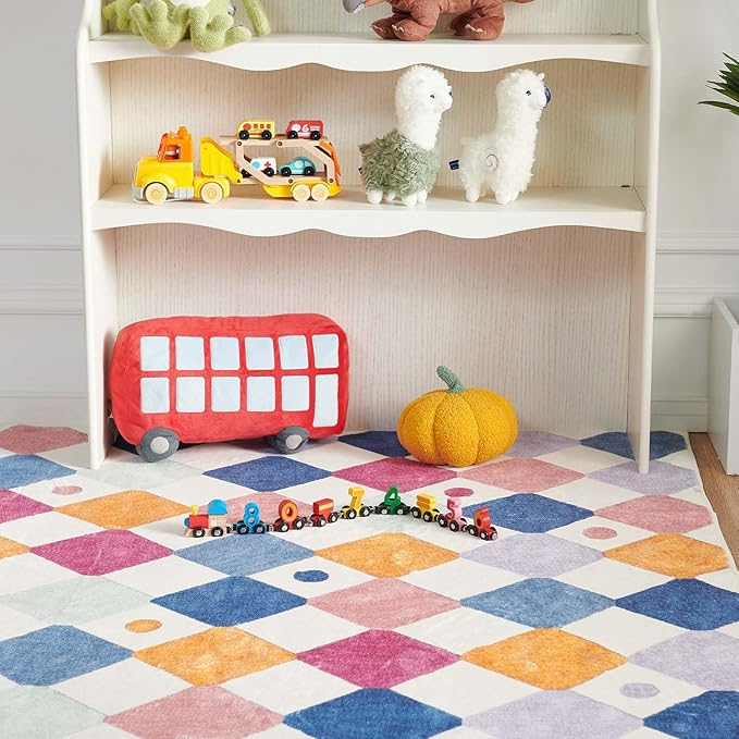 jinchan Macy Runner Rug 2x5 Kids Hallway Washable Rug Indoor Soft Non Slip Modern Diamond Carpet for Nursery Room Bedroom Kitchen Laundry Room Berries on Cream