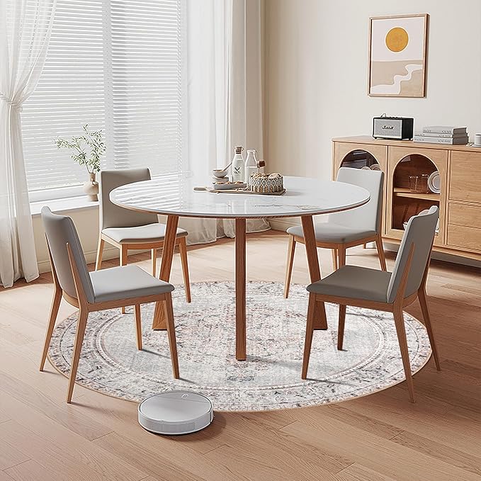 Easy-Going Round Rug 5ft Area Rug Washable Boho Circle Rugs for Living Room Non-Slip Bedroom Rug Low Pile Lightweight Vintage Distressed Throw Rug for Dining Room Kitchen Home Office, Grey Brick