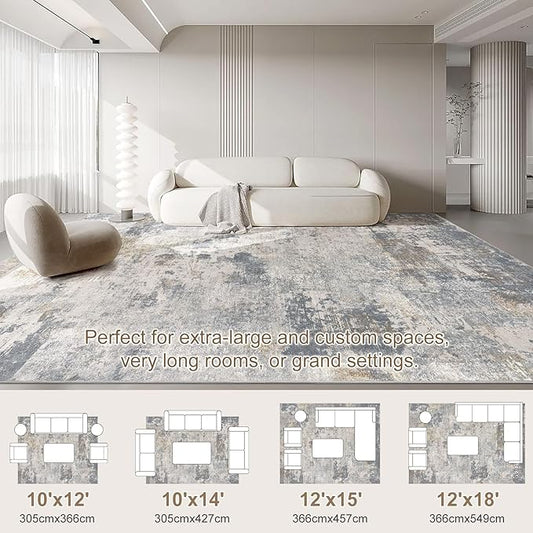 10x13 Area Rug Living Room Rugs - Washable Neutral Modern Abstract Soft Thin Rug Indoor Floor No Slip Rug Carpet for Bedroom Under Dining Table Home Office Decor - Blue Grey