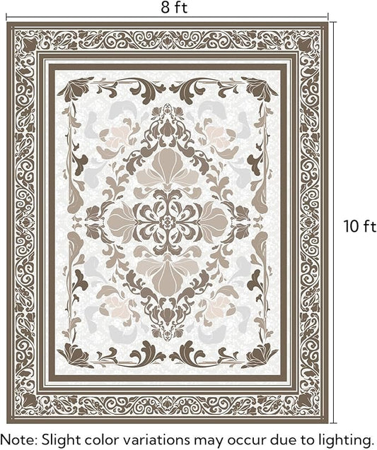 SOULFUL Medium Pile 8x10 Rugs for Living Room - Soft Foot Feel Large Area Rug - Brown Boho Floral - Washable Non-Slip - Perfect for Bedroom Kids Room Under Dining Table Office