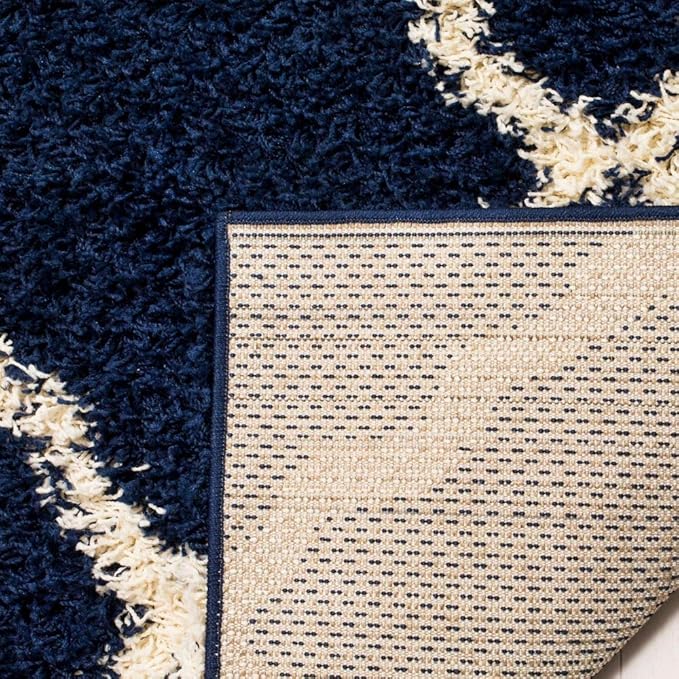 SAFAVIEH Dallas Shag Collection Area Rug - 8' Square, Navy & Ivory, Trellis Design, Non-Shedding & Easy Care, 1.5-inch Thick Ideal for High Traffic Areas in Living Room, Bedroom (SGD257N)