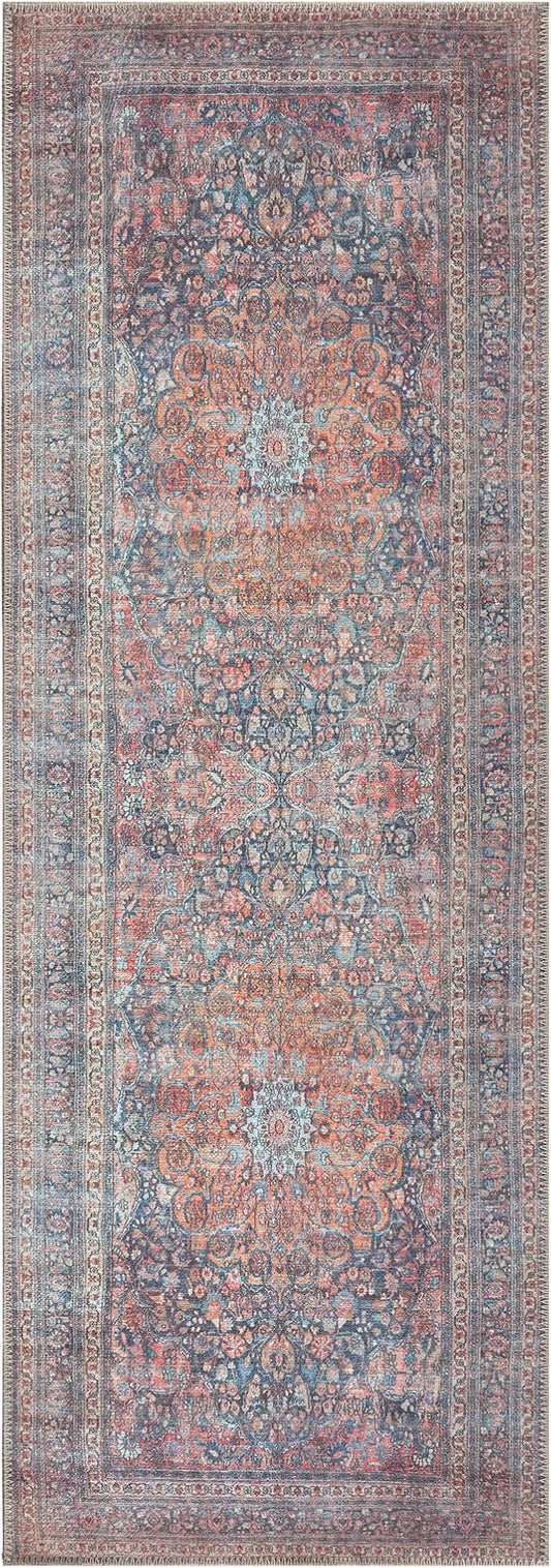 Bloom Rugs Washable Non-Slip 12 ft Runner - Multicolor Traditional Medallion Runner for Entryway, Hallway, Bathroom, and Kitchen - Exact Size: 2.5' x 12'