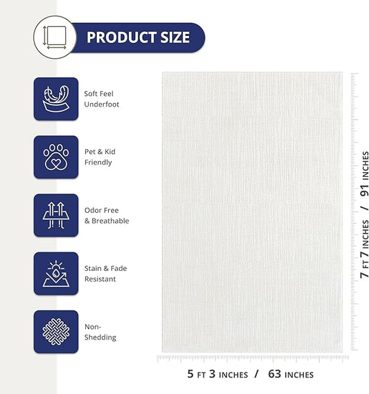 Abani Cream Area Rug - 5' x 8' - Living Room & Bedroom - Textured Weave Design - Indoor Use - Easy to Clean, Stain Resistant, Non-Shedding - Neutral Collection