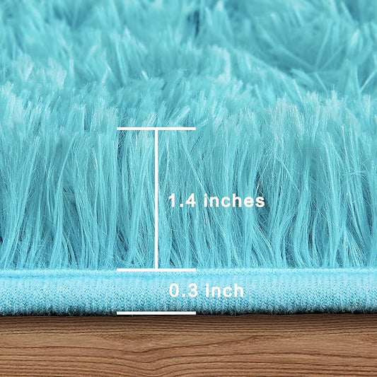 Andency Blue Soft Area Rugs for Living Room Bedroom, 4x6 Fluffy Shaggy Bedside Rug, Non-Slip Large Shag Fuzzy Plush Carpets for Bedroom Kids Dorm Nursery Home Decor Aesthetic