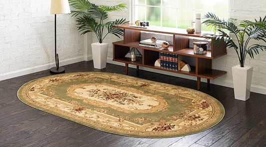 Unique Loom Versailles Collection Traditional Classic Floral Motif Area Rug (5' 0 x 8' 0 Oval, Green/Ivory)