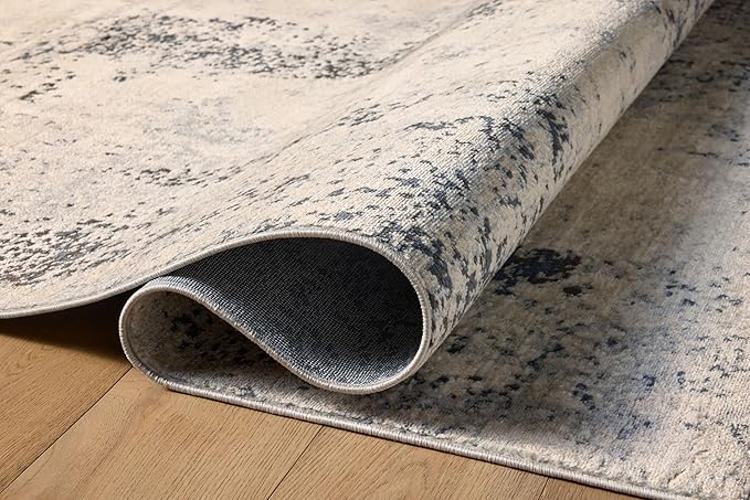 Loloi Teagan Collection TEA-07 Natural/Denim 2'-8" x 10'-6" Runner Rug, Large, Soft Neutral Rug, High-Traffic for Living Room, Bedroom, Home Office, Dining Area