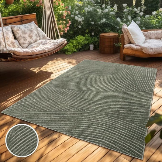 Paco Home Modern Area Rug with Abstract Line Pattern and Contour-Cut in Green, Size: 2'8" x 4'11"