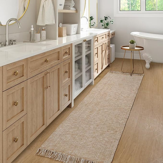 Collive Long Hallway Runner Rug 2.6' x 7', Washable Runners Indoor Entryway Rugs, Tan/Cream Braided Woven Kitchen Carpets Low Profile Front Door Floor Mat for Laundry Room Bedroom Doorway