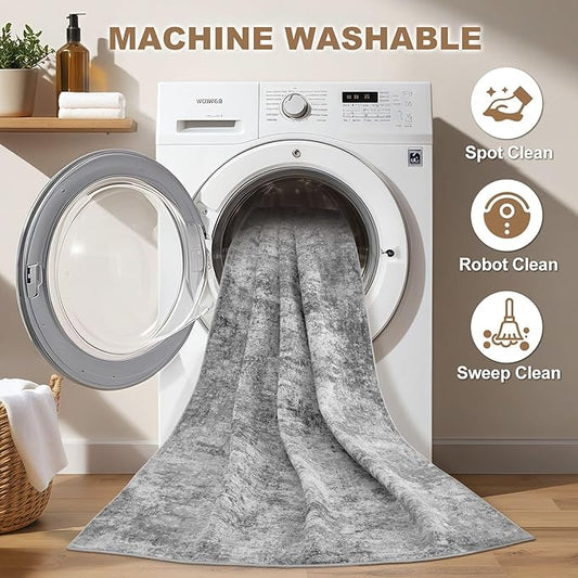 Nakagishi 7x9 Area Rugs Living Room: Washable Abstract Large Neutral Soft Rug Stain Resistant Modern Indoor Floor Non-Slip Carpet for Bedroom Nursery Kids Playroom Office Dining Room Dorm- Grey