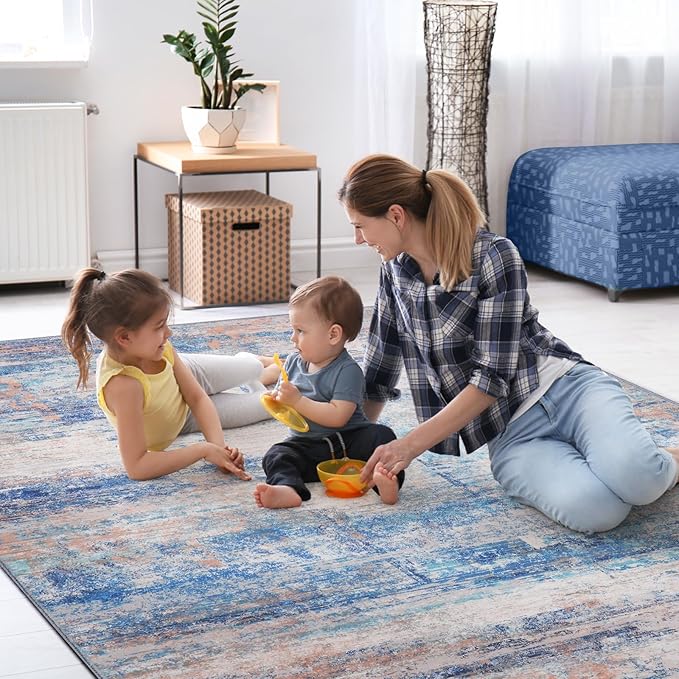 Abstract 9x12 Area Rug for Living Room Dining Room Office Bedroom Blue