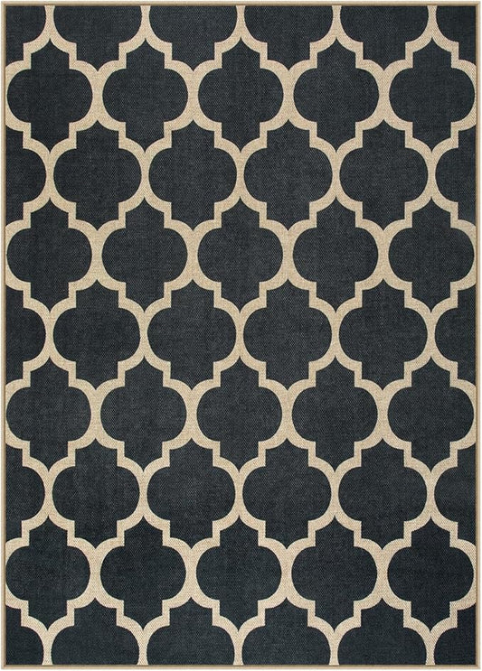 Lahome Moroccan Outdoor Rug 5x7, Easy Jute Black Washable Rugs for Patio Living Room, Geometric Trellis Woven Area Rug Non Slip for Backyard, Thin Non Shedding Farmhouse Carpet for Bedroom