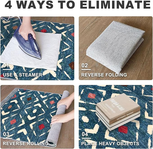 KILOCOCO Hallway Runner Rug 2.6'x8' Runners for Hallways Washable Runner Soft Non Slip Printed Geometric Low-Pile Rugs Runners for Bedroom Kitchen Living Room Boho Rugs, Teal/Blue