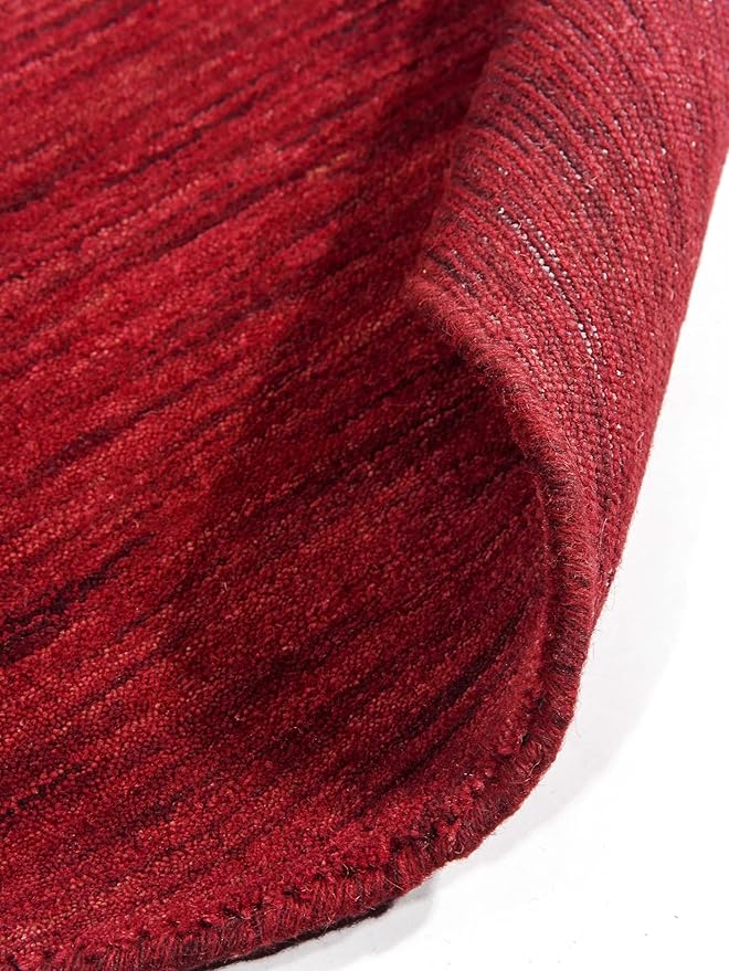 Hand Knotted Loom Wool ECO-Friendly Area Rugs - 6'x6', Round, Dark Red Color, Solid Plain Design, High Pile Thick Handmade Anti Skid Area Rugs for Living Room, Bed Room (L00111)