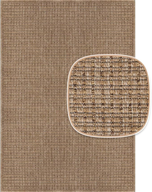 Beverly Rug Easy Jute Natural Rug 4x6 Solid Washable Durable Outdoor Indoor Area Rugs for Living Dining Room Patio Office Stain Resistant Non Shedding Casual Indoor Outside Carpet (4 x 6 Natural)