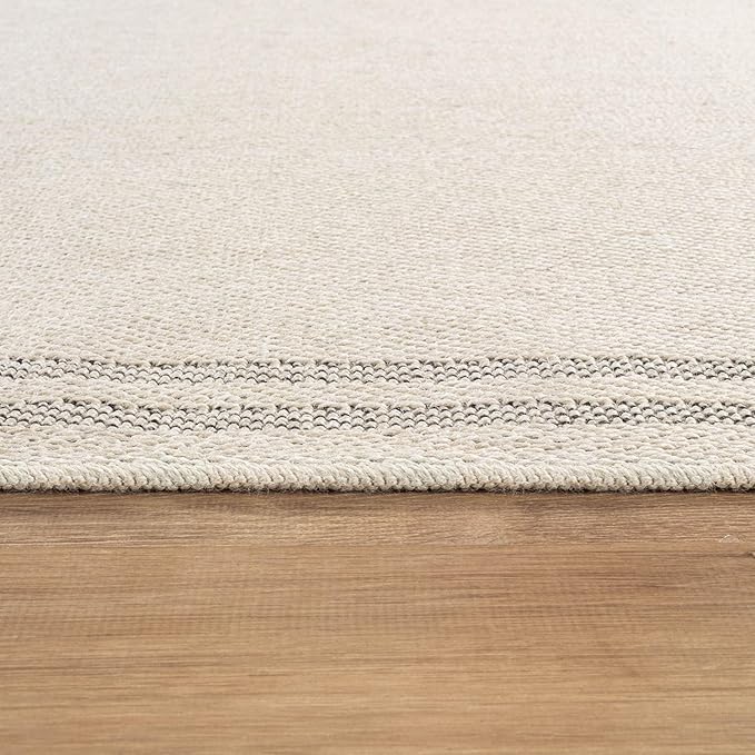 Easy Jute Rugs 2x7 Bordered Bone Color Living Room Indoor Outdoor Runner Rug for Patio and Kitchen Rug High Traffic Washable Easy to Clean Solid Boho Woven Design Outside Carpet (2 x 7)