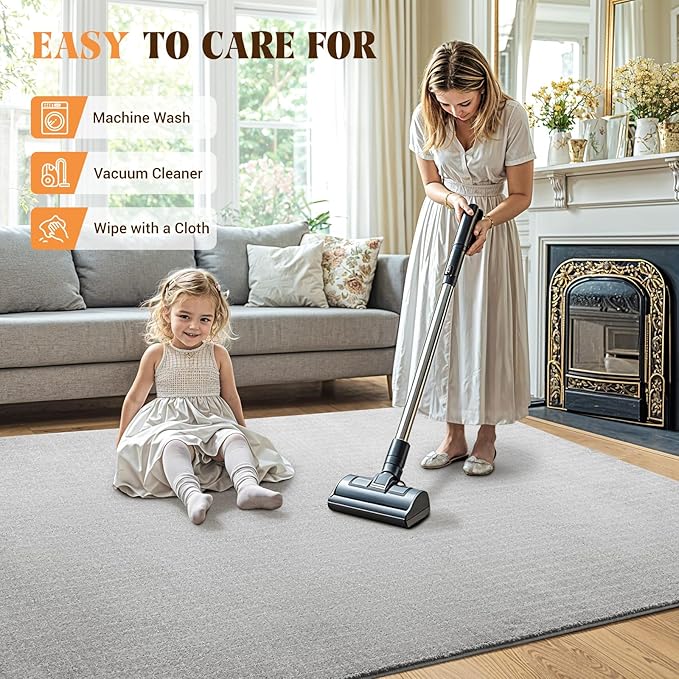 Shilucheng Wool Rug 4.7x7 Non-Slip, Blend 80% Wool and 20% Cotton Rugs for Living Room, Bedroom, Dinning Room, Soft Durable Cotton Backing Modern Area Rug (Gray/White)