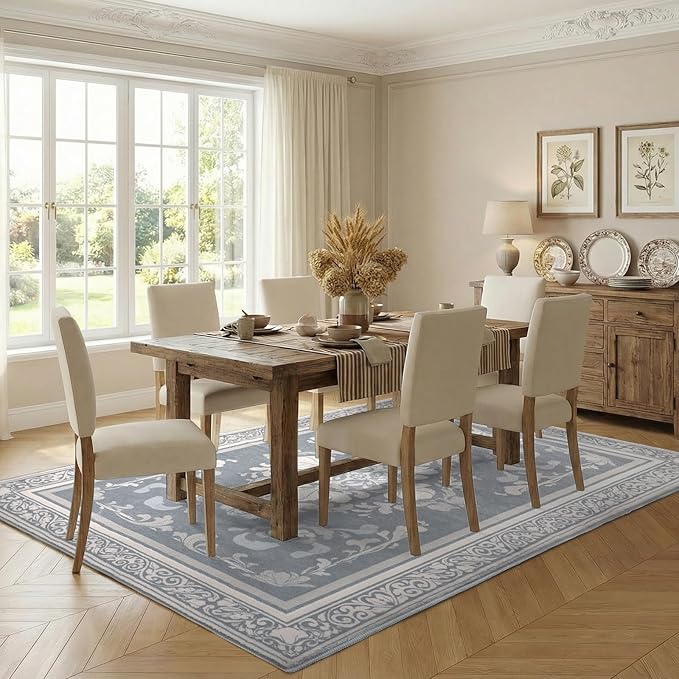 SOULFUL Medium Pile 8x10 Rugs for Living Room - Soft Foot Feel Large Area Rug - Greige Boho Floral - Washable Non-Slip - Perfect for Bedroom Kids Room Under Dining Table Office