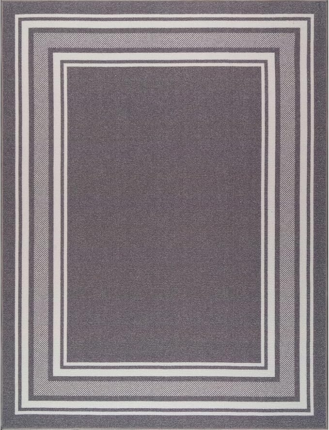 Beverly Rug Non Slip Area Rugs 3x3 Modern Bordered Non Skid Rubber Backing Soft Area Rug for Living Dining Room Easy to Clean Non Shedding Kitchen Bedroom Indoor Carpet 3 x 3 Gray
