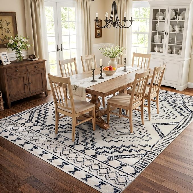 Rugshop Cream and Black Southwestern Tribal Area Rug – Boho Geometric Diamond Pattern Carpet for Living Room, Bedroom, or Entryway – Soft Modern Rustic Floor Décor 7' 10" x 10' Cream
