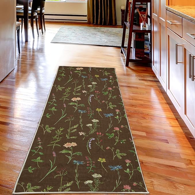 Ambesonne Floral Decorative Rug, Spring Season Themed Watercolors Painting of Herbs Flowers Botany Garden Art, Quality Carpet for Bedroom Dorm and Living Room, 2' 5" x 7' 5", Lime Green