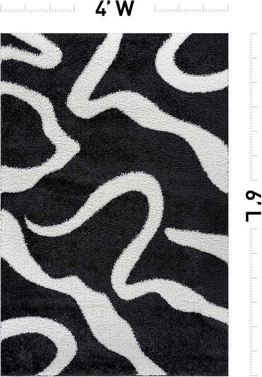 Rugshop Abstract Wavy Shag Area Rug Anthracite Dark Gray 4' x 6' Ideal for Small Living Rooms, Offices, or Beside The Bed