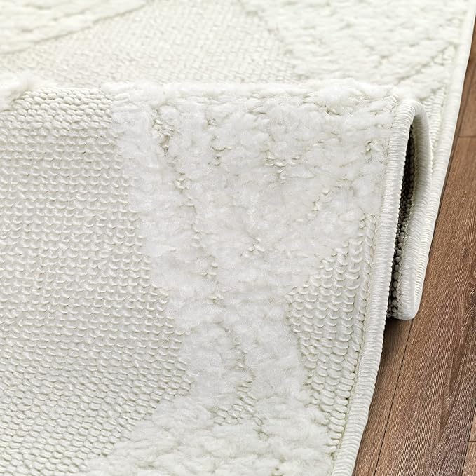 Antep Rugs Palafito 2x4 Geometric Shag Diamond High-Low Pile Textured Indoor Area Rug (White, 2' x 4')