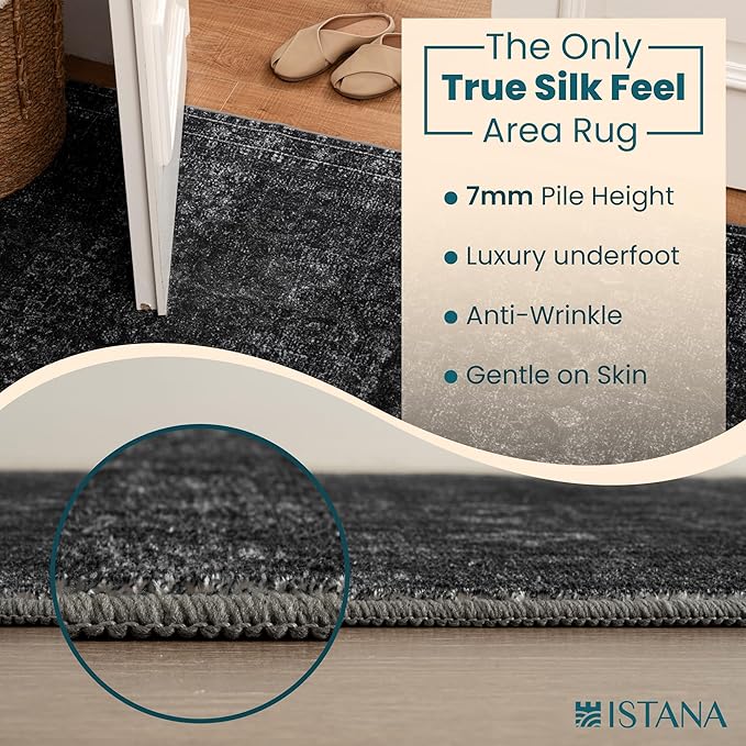 Istana 2x3 Area Rug - Black Boho Rugs for Living Room 2x3 - Foldable Small Rugs for Bedroom - Stain Resistant Washable Rug Non Slip - Eco-Friendly Area Rugs Indoor