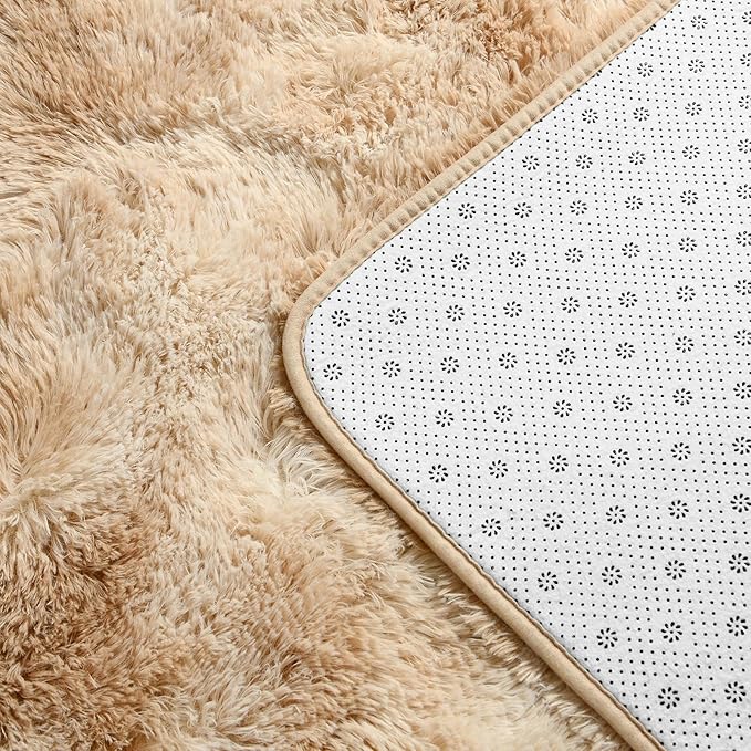 Shag Area Rug, 4 X 6 Tie-Dyed Plush Fuzzy Rugs for Living Room, Ultra Soft Fluffy Furry Rug for Bedroom, Indoor Carpet Nursery Rugs for Kids Room Home Decor, Beige