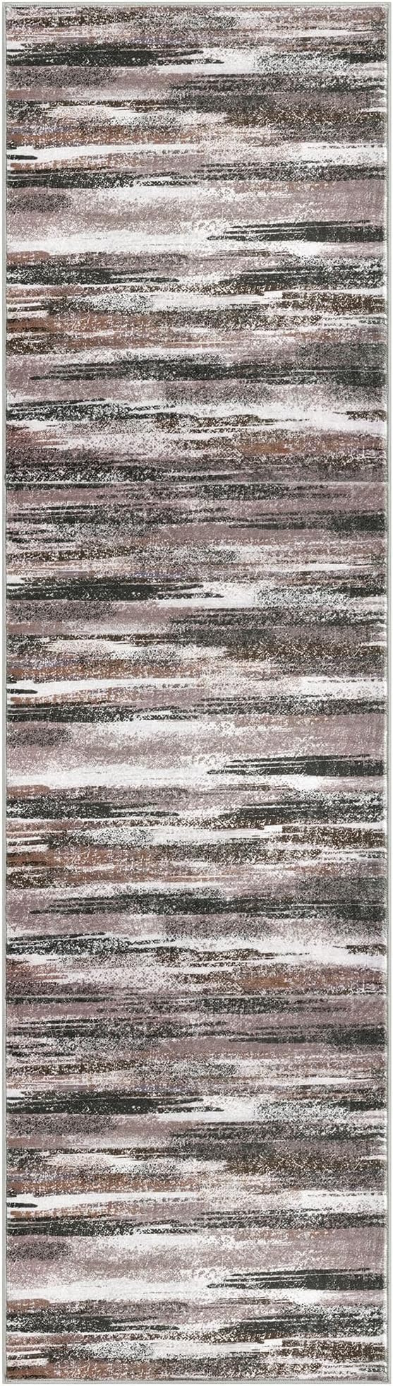 Modern Abstract Bedroom Runner Rug 2x7, Dark Light Brown White Washable Kitchen Runner, Non-Slip Soft Thin Faux Wool Mat for Entryway, Hallway, Laundry Room, Indoor Home Decor