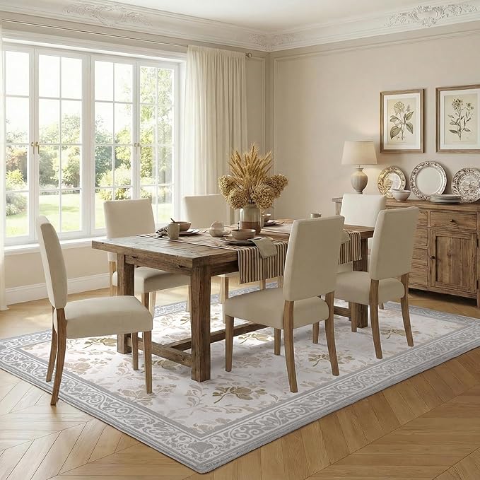 SOULFUL Medium Pile 4x6 Rugs for Living Room - Soft Underfoot Area Rug - Light Taupe Boho Floral - Washable Non-Slip - Perfect for Bedroom Kids Room Under Dining Table Office