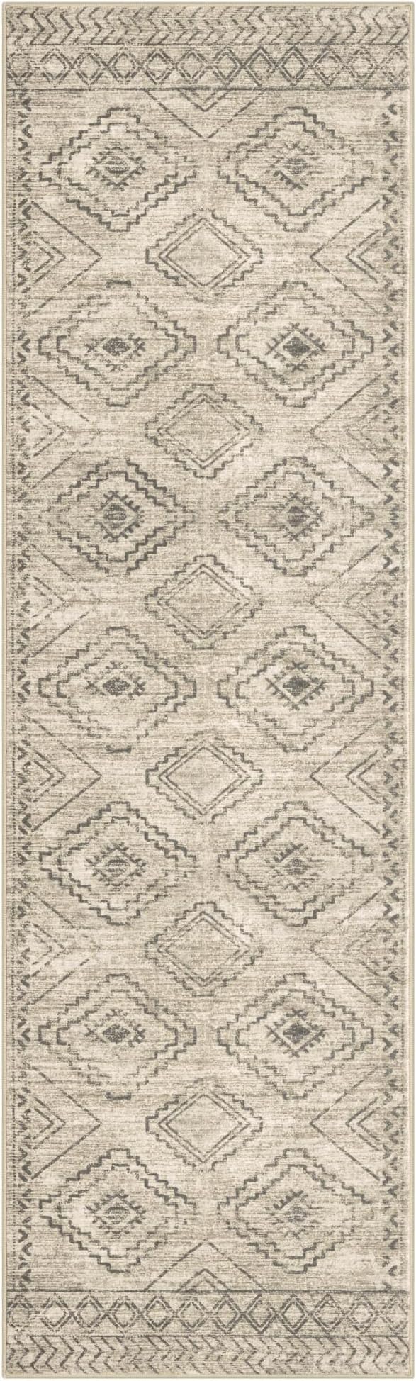 KILOCOCO Hallway Runner Rug 3'x10' Runners for Hallways Washable Runner Rug Non Slip Rubber Backed Low-Pile Runners for Bedroom Kitchen Living Room Laundry Room Boho Rugs, Beige/Gray/Green