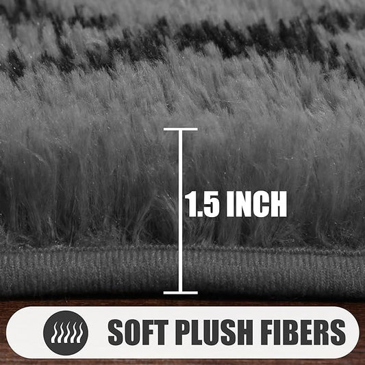 ONASAR 6x9 Area Rugs for Living Room Bedroom, Washable Large Fluffy Grey and Black Throw Rug, Geometric Soft Plush Shaggy Fuzzy Floor Carpet for Nursery Kids Girls Boys Teen Dorm Home Office Decor