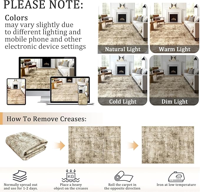 2x3 Machine Washable Area Rug for Entryway, Brown Modern Vintage Abstract Rug Non-Slip Low Pile Soft Faux Wool Small Carpet, Kids and Pets Friendly for Bedroom Kitchen Hallway Home Decor Rug