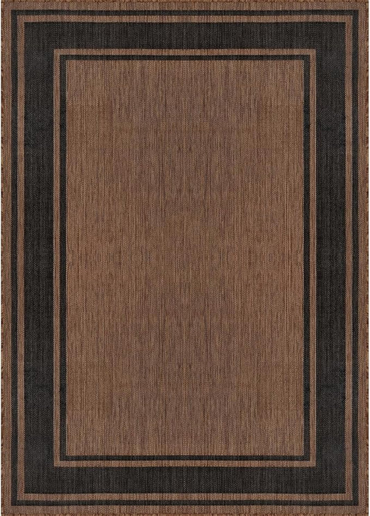 Beverly Rug Outdoor Rug 8x10 Modern Bordered Area Rugs for Indoor and Outdoor Patio Deck Porch Garden Waterproof Weather Sun Resistant Washable Outside Carpet (8 x 10 Gold)