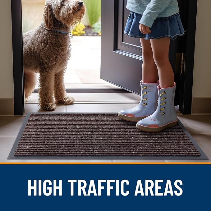 OLANLY Front Door Mat Indoor Outdoor Entrance, Waterproof Heavy Duty Doormat, Fade Resistant, Low Profile, Easy Clean Patio Porch Welcome Floor Mats for Entry, 29.5x17, Tan
