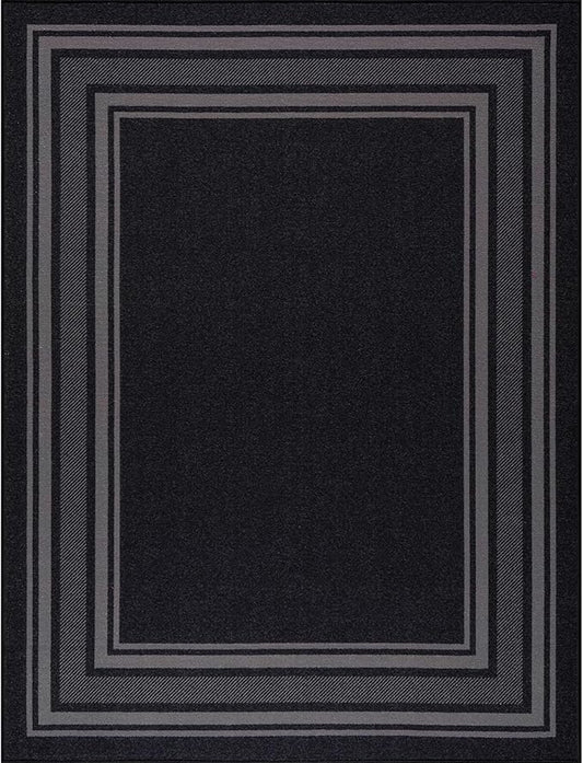 Beverly Rug Non Slip Area Rugs 3x3 Modern Bordered Non Skid Rubber Backing Soft Area Rug for Living Dining Room Easy to Clean Non Shedding Kitchen Bedroom Indoor Carpet 3 x 3 Black