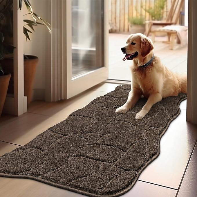 Large Dog Door Mat for Muddy Paws, 24x59 Absorbent Dirt Trapper Long Door Mat, Non-Slip Washable Mud Mat for Dogs, Polyester Microfiber Soft Pet Rug Mat for Entryway, Mud Dog Paws, Patio ( Latte)