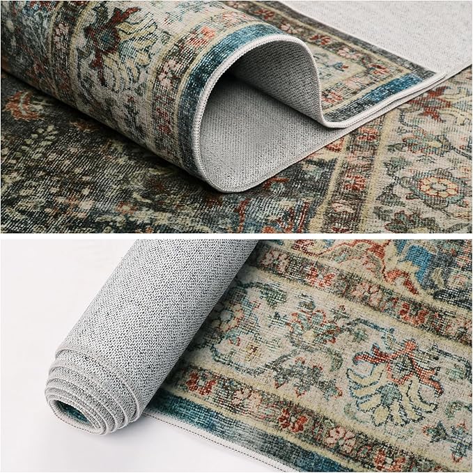 Dripex Vintage Collection Washable Area Rug - 2x3 Door Mat Small Entryway Rug Distressed Non-Slip Low-Pile Floor Carpet for Indoor Front Entrance Kitchen Bathroom Living Room Bedroom