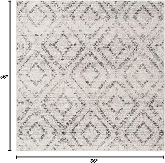 SAFAVIEH Adirondack Collection Area Rug - 3' Square, Light Grey & Grey, Modern Diamond Distressed Design, Non-Shedding & Easy Care, Ideal for High Traffic Areas in Living Room, Bedroom (ADR131C)