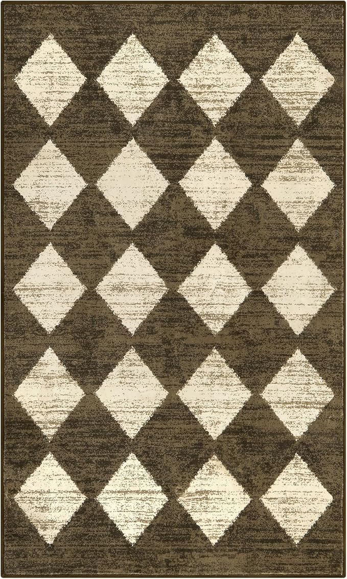 Lahome Machine Washable 3x5 Area Rug, Soft Rugs for Entryway Non Slip Kitchen Rugs, Moroccan Trellis Non Slip Non Shedding Printed Indoor Front Door Carpet for Bathroom Entrance, Brown