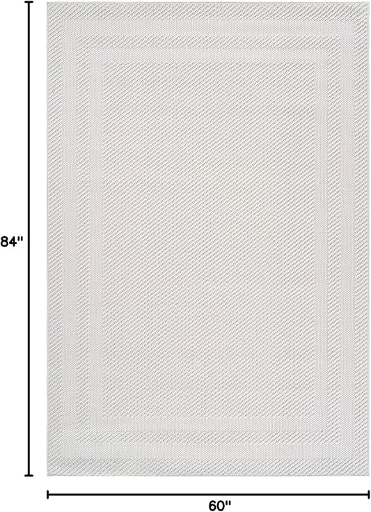 CAMILSON Micro Loop Rug 5x7 Modern Luxury Bordered Area Rugs Soft High and Low Pile Stain Resistant Easy-Cleaning Non-Shedding for Living Room Office Indoor Carpet (5 x 7 / White)